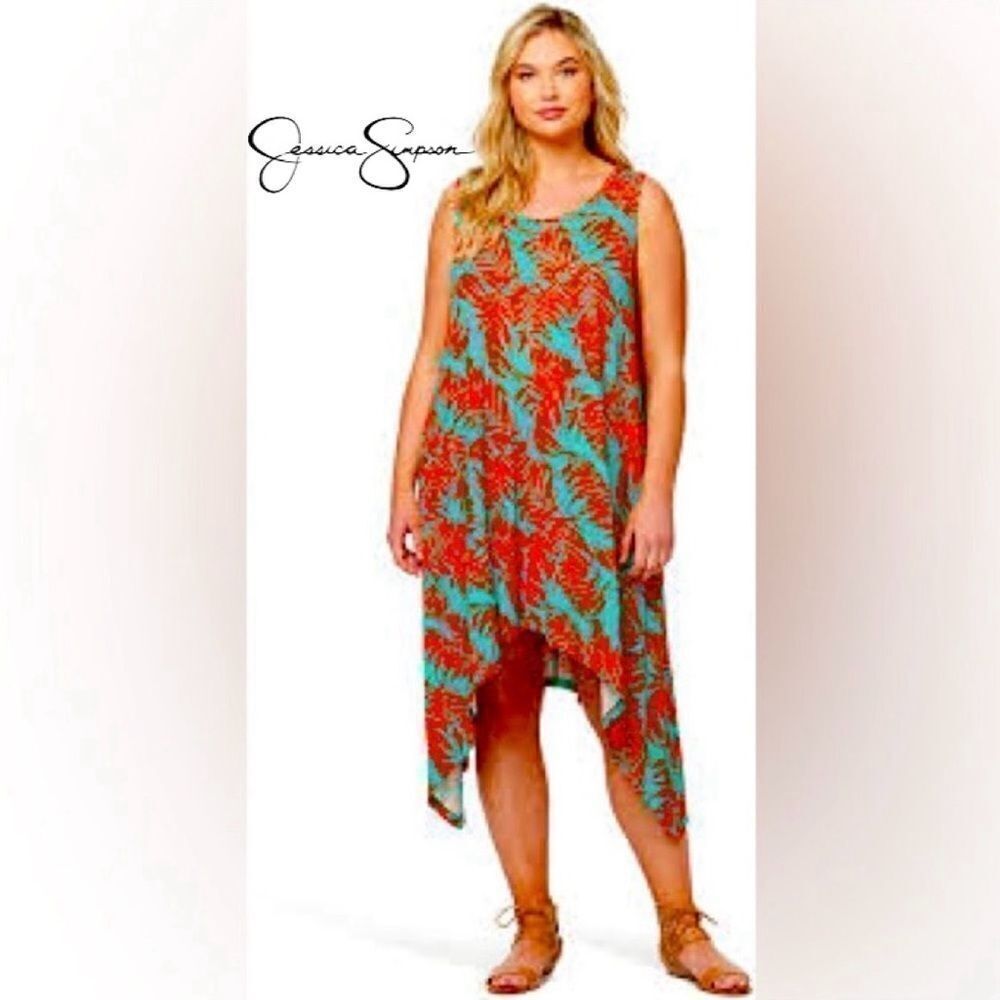 New Jessica Simpson Plus Size Fit & Flare Midi Dress Teal Orange